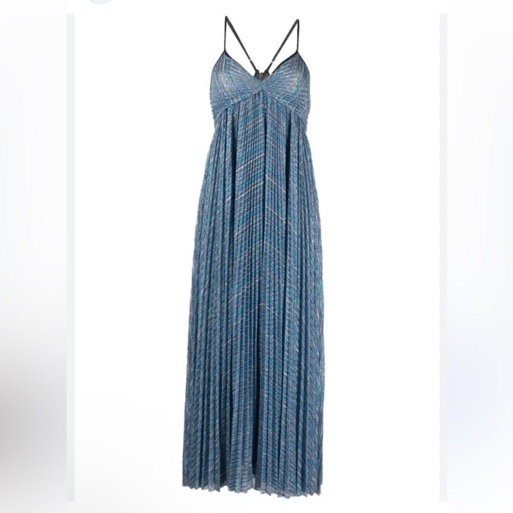 Forte Forte pleated empire-line dress Blue Maxi metallic Italy NWT $960 0 - Picture 2 of 15